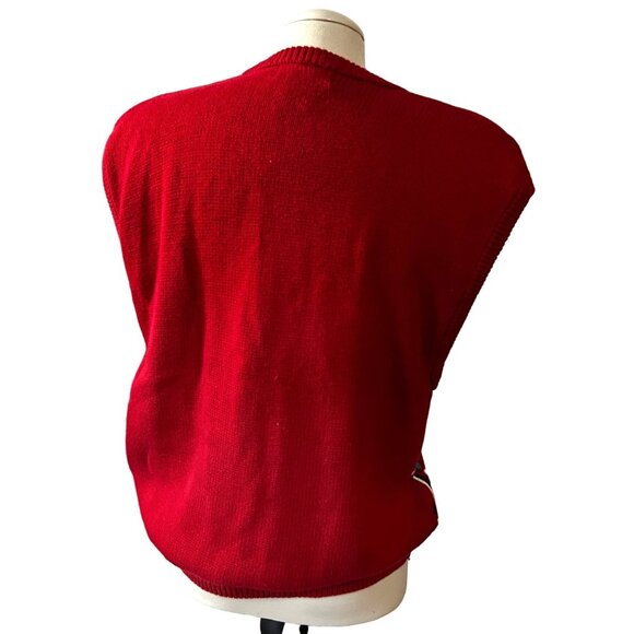 Koret Vintage Cottage Core Knit Sweater Vest Red Sz Large Womens Eighties Retro - Picture 2 of 7